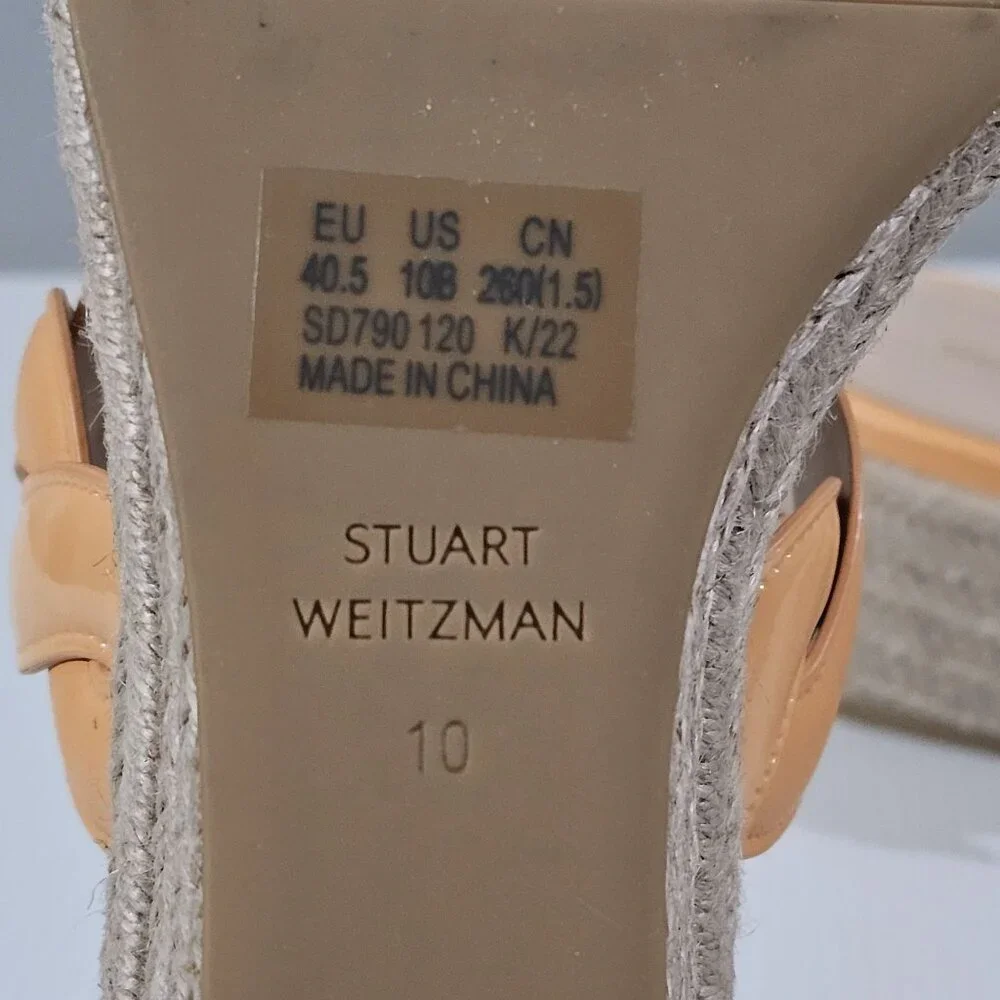 Stuart Weitzman Twist Espadrille Wedge Sandal Womens 10 Mango Leather Slide